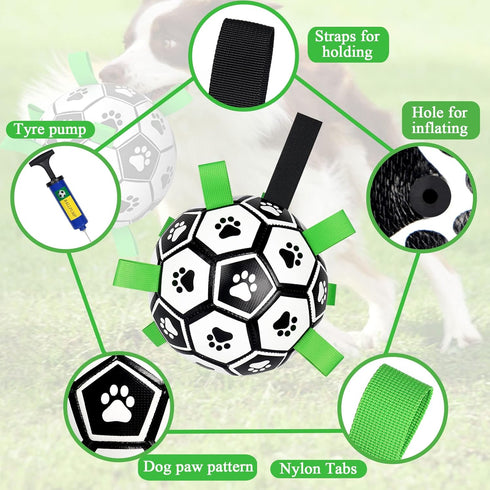 Dog Soccer Ball Toys with Straps - 8 Inch Large Herding Ball for Tug of War, Birthday Gifts, Water Toy for Medium Large