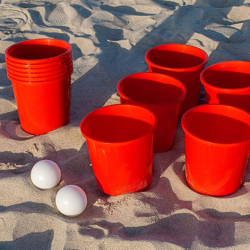 Set Giant Yard Pong - Durable Buckets and Balls with Carrying Case