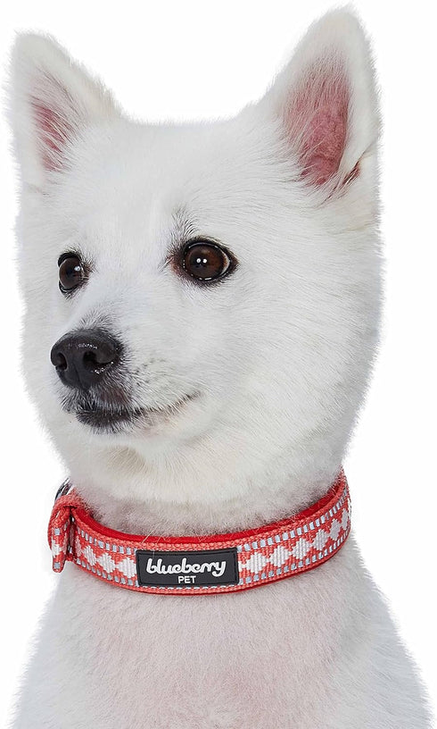 Blueberry Pet Reflective Jacquard Dog Collar - Soft & Adjustable Safety Collar - Coral, Neck 17-20.5"