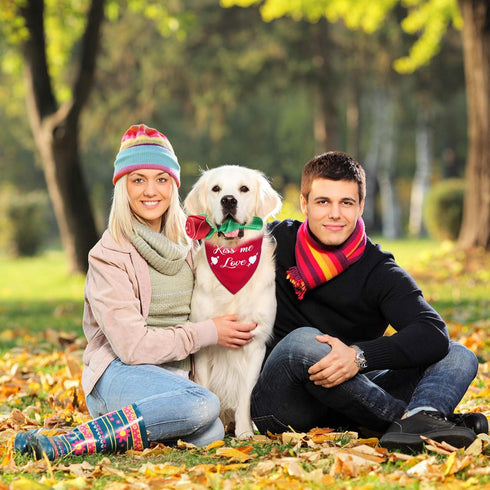 Weewooday 2 Pieces Valentine’s Day Dog Chew Toys, Durable Rose Chew Toys and Kisses Bandana for Small and Medium Pets