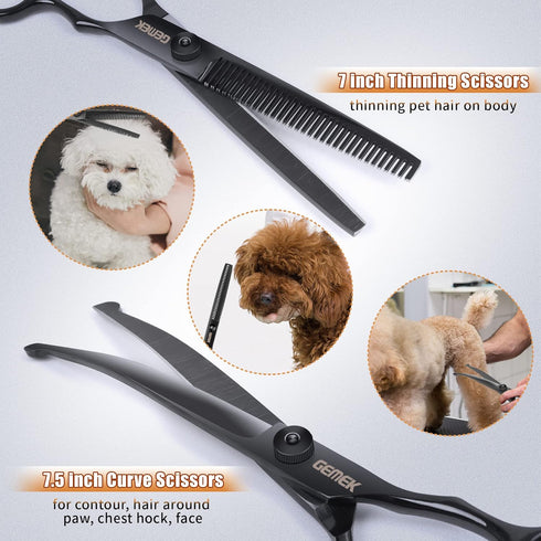 6 1 Dog Grooming Scissors Kit with Safety Round Tips, GEMEK Professional in Grooming Scissors for Dogs, Heavy Duty