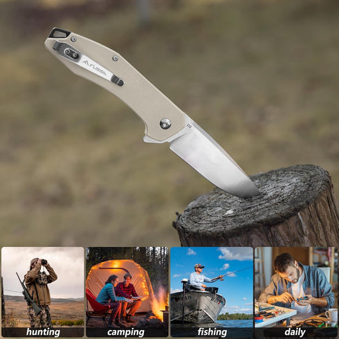 FLISSA Pocket Knife - Folding Tactical Knife with G10 Handle, D2 Blade, Liner Lock, and Pocket Clip for Outdoor Use