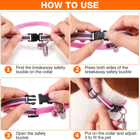 18 Piece Adjustable Reflective Cat Collars with Bell, Durable Nylon Collars with Safety Buckles and 6 Weatherproof ID