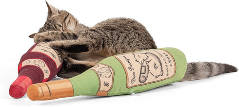 KittiLush 2-Pack Organic Silvervine Catnip Substitute Toys - 100% All-Natural Refillable Wine Bottle Kicker