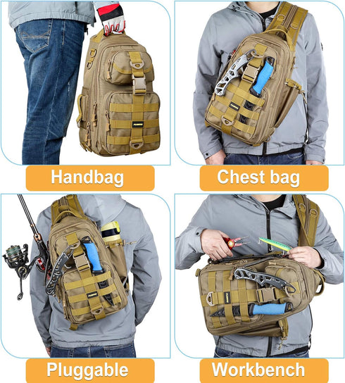 PLUSINNO Water-Resistant Fishing Backpack Tackle Bag with Rod Holder, Ideal Fishing Gifts for Men