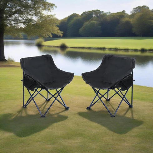 2 Pack Folding Camping Chairs: Portable Outdoor Seating for Couples & Adults - Lightweight Comfort with Side Pockets