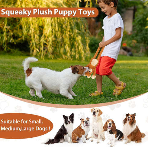 Large Tough Squeaky Dog Toys, Interactive Tug-Pull Plush Chew Toys for Small, Medium, and Large Dogs