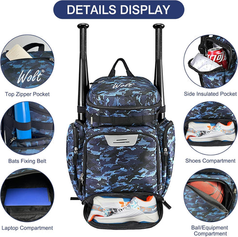 WOLT Basketball Backpack Bag with Separate Ball Compartment and Shoes Pocket, Large Sports Equipment Bag