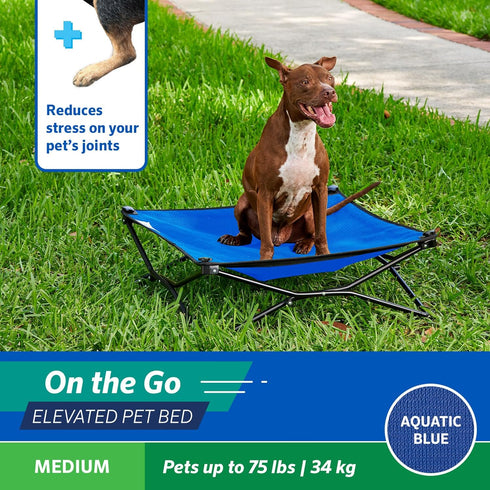 Coolaroo On The Go Cooling Elevated Dog Bed, Portable for Travel & Camping, Collapsible Storage, Medium, Aquatic Blue