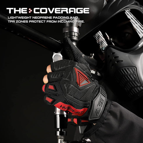 Glove Station Hyper-Fit Tactical Paintball Gloves - Red, Large Size, 2 Fingerless Design for Combat, Hunting, Airsoft