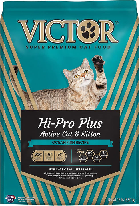 Victor Super Premium Cat Food – Hi-Pro Plus Active Cat and Kitten – Dry Cat Food for Active Cats, All Breeds, All Life