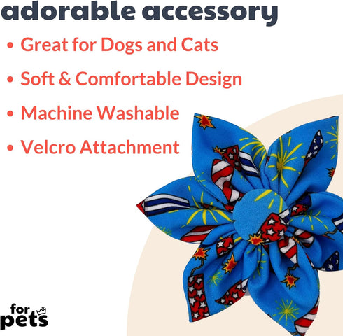 Huxley & Kent Pet Pinwheel | Firecrackers (Large) | 4th of July Velcro Collar Accessory for Dogs/Cats | Bow Collar Attachment | Cute, Comfortable Accessory | H&K Pinwheel for Pets
