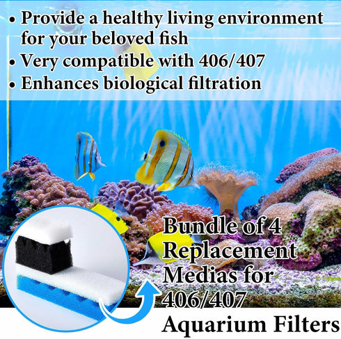 24 406/407 Set, 406/407) Threlaco Pcs Compatible with Fluval Aquarium Filters Sponge Including Foam Pad, Water