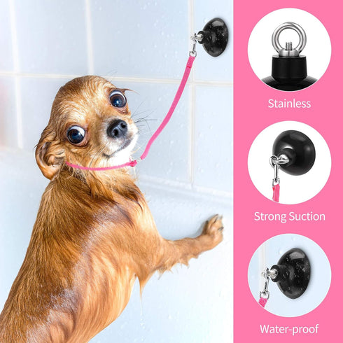 Frienda 4 Pieces Dog Bathing Tether with Suction Cup, Pet Dog Grooming Tub Restraint Loops and Adjustable Safety Rope