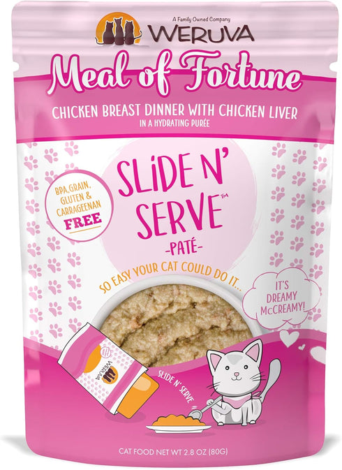 Weruva Wet Cat Food, Meal of Fortune Chicken with Chicken Liver Pate, 2.8oz Slide N Serve Pouch, 12 Pack