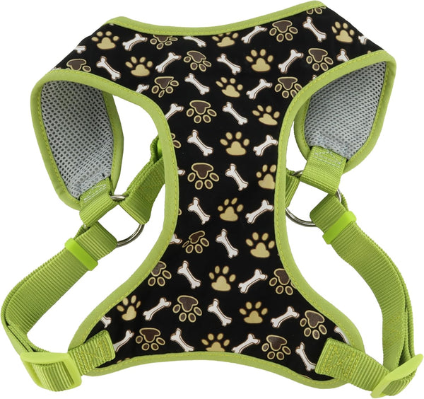 Ribbon Designer Wrap Adjustable Dog Harness, Large & Small, Brown Paws & Bones, 5/8" x 16-19"