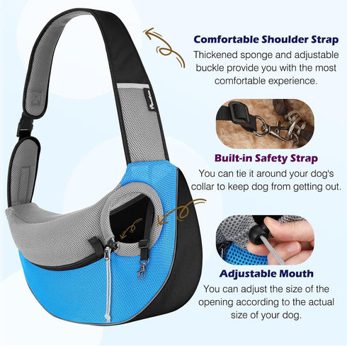 Pawaboo Pet Dog Sling Carrier, Hand Free Drawstring Dog Papoose with Adjustable Strap, Breathable Mesh Bag for Puppy