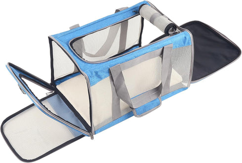 Large Blue Cat Carrier for Small, Medium, and Large Cats, Portable Soft Travel Carrier, Airline Approved Cat Bag