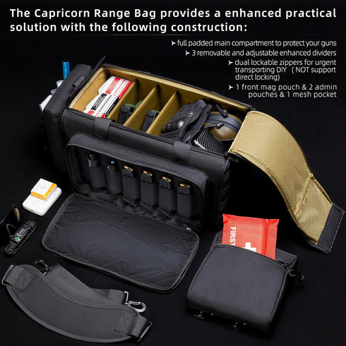 Range Bag for Handgun Ammo Shooting, L/XL Tactical Gears Accessories Duffle Sport Bag with Lockable Zipper, Molle