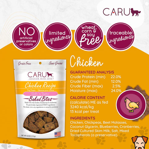 CARU Soft 'n Tasty Baked Bites, Chicken Bites Dog Treats, 4 oz, Flavorful Training Treats