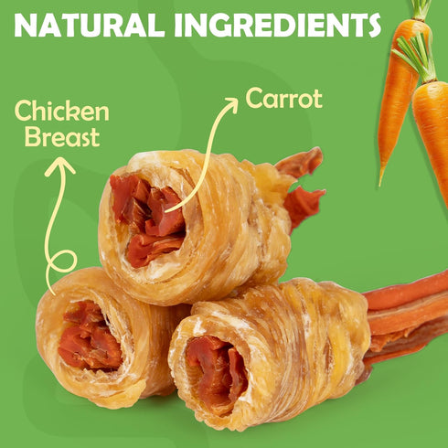 MON2SUN 21.2oz (30 Count Pack 1) Rawhide Free Dog Treats, Chicken Wrapped Carrot Snacks, Healthy and Natural Chews