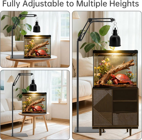 RTNLIT (15.7inch 65.9inch) 360 Reptile Lamp Stand Reptile Heat Light Stand to with Adjustable Swing Arm, Metal Bracket