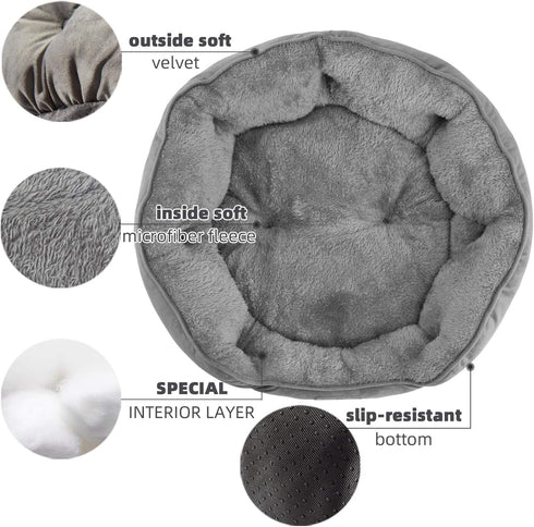 Small Dog Bed for Small Dogs, Cat Beds for Indoor Cats, Extra Soft & Machine Washable with Anti-Slip Bottom, Grey, 20
