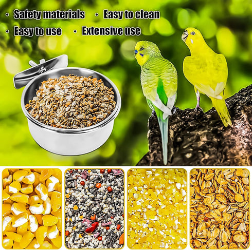 MotBach 2 Pack Stainless Steel Bird Feeding Dish Cups, Pet Cage Cups Holder for Birds and Small Animals