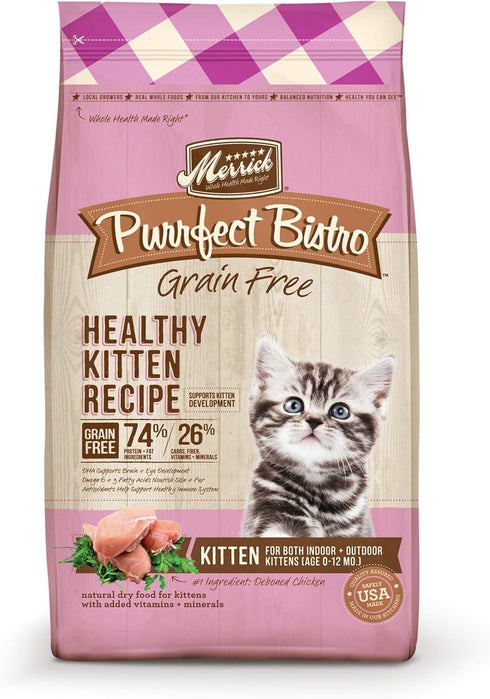 Merrick Purrfect Bistro Premium Grain Free Natural Dry Cat Food for Young Cats, Healthy Kitten Food Recipe, 4 lb Bag