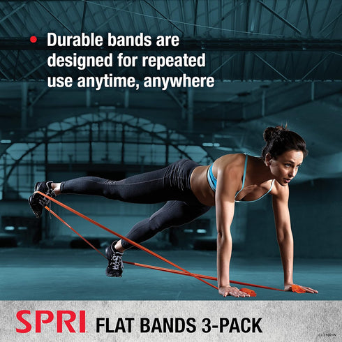 SPRI Flat Bands 3-Pack, Resistance Band Kit Set with 3 Levels for Strength Training and Body Workout