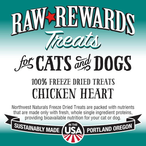 Northwest Naturals Raw Rewards Freeze-Dried Chicken Heart Treats for Dogs and Cats - Healthy, 3 Oz, Human Grade