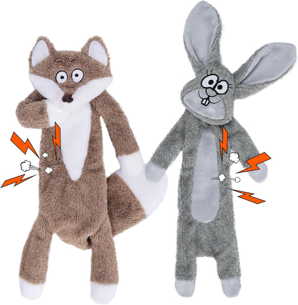 HGB Squeaky Dog Toys, No Stuffing Crinkle Toys for Large Medium Small Dogs, 2 Pack Interactive Chew Toys