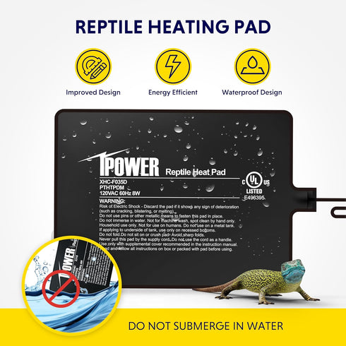 iPower Reptile Heat Pad 6X8 Inch 8W Under Tank Terrarium Warmer for Turtle, Lizard, Frog, Snake
