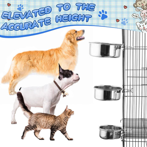 5 Pack No Spill Hanging Dog Crate Water Bowls, Stainless Steel Mountable Metal Dog Food Bowls for Cats