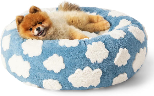 Lesure Donut Small Dog Bed, Round Cat Beds for Indoor Cats, Calming Pet Beds, Cute Modern Beds, 23 Inch, Blue