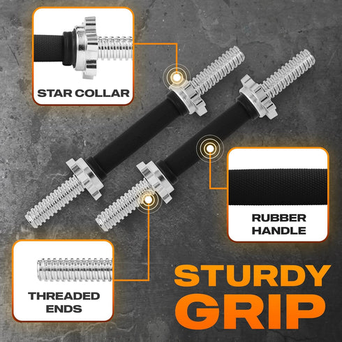 Yes4All Pair of Threaded Dumbbell Handles, Chrome/Rubber Grip, Fit 1” Plates, 14/16/18/24 inch