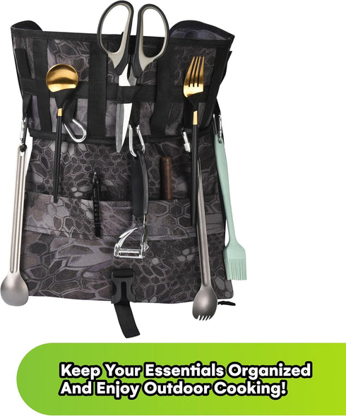 Grippi Hanging Camping Utensil Organizer, Compact Waterproof Bag for Outdoor Cooking - Set of 1 (Black)
