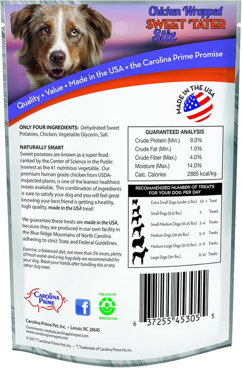 Carolina Prime Pet 45306 Chicken Wrapped Sweet Tater Stix Treat for Dogs, 1 Pouch