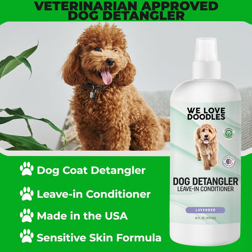 Pack 16 oz We Love Doodles Large Slicker Brush & Lavender Detangler Spray - for Long-Haired Dogs, Dog Leave