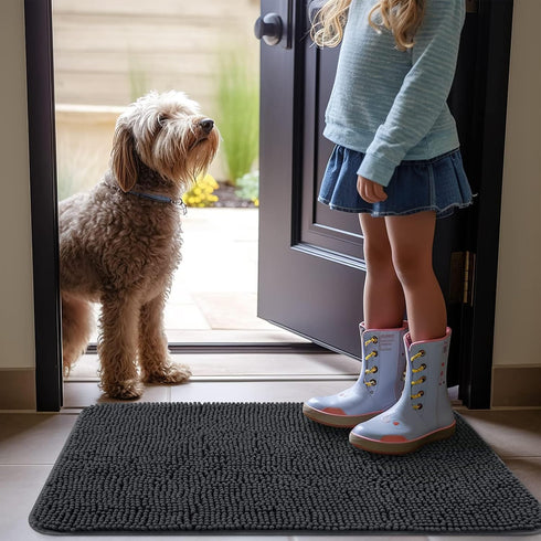 OLANLY Dog Door Mat for Muddy Paws, 36x24 Absorbent Non-Slip Washable Indoor Mat, Dark Grey