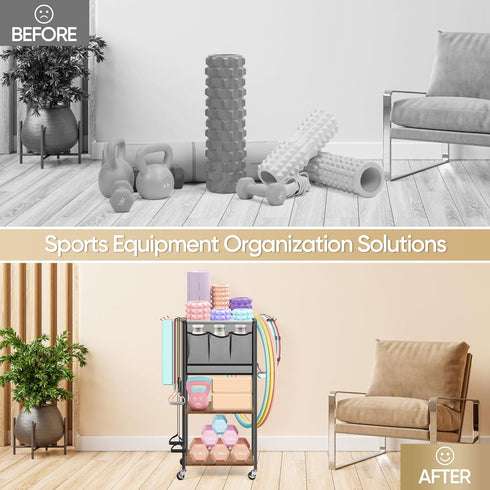 Weight Rack for Home Gym, Dumbbell Rack and Fabric Yoga Mat Storage, Organizes Fitness Equipment
