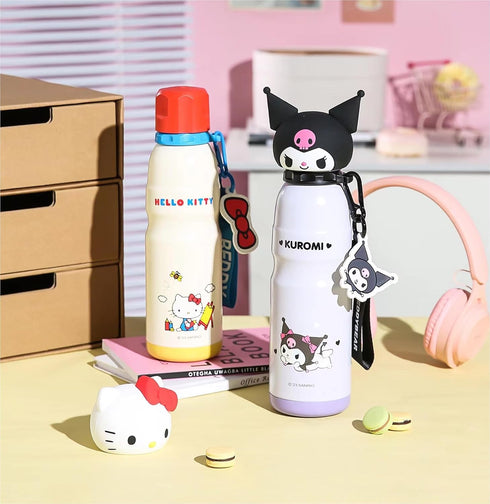Kuromi Stainless Steel Insulated Water Bottle with Buckle and Strap, 600ml