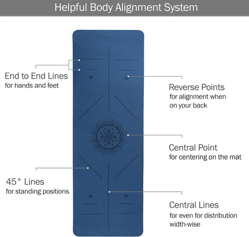 Non-Slip Yoga Mat with Alignment Marks, Lightweight Exercise Mat with Carry Strap for Home Workout or Travel