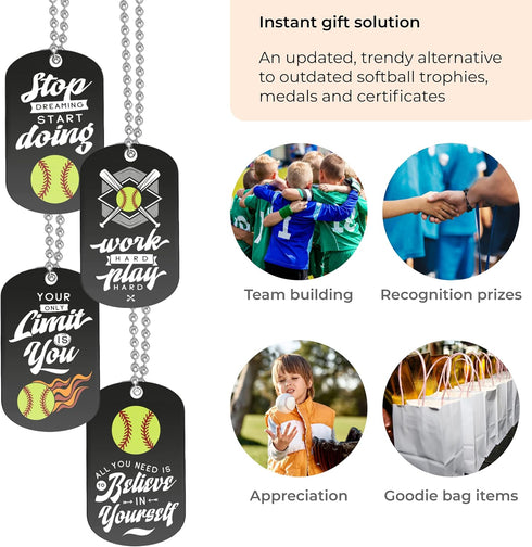 Inkstone Softball Dogtag Necklaces - Motivational Stop Dreaming Start Doing - 12 Pack Encouraging Gift for Students,