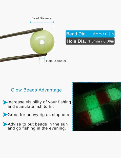 Fishing Beads Assorted Set, 1000pcs 5mm Round Float Glow Beads for Fishing Rig Tackle