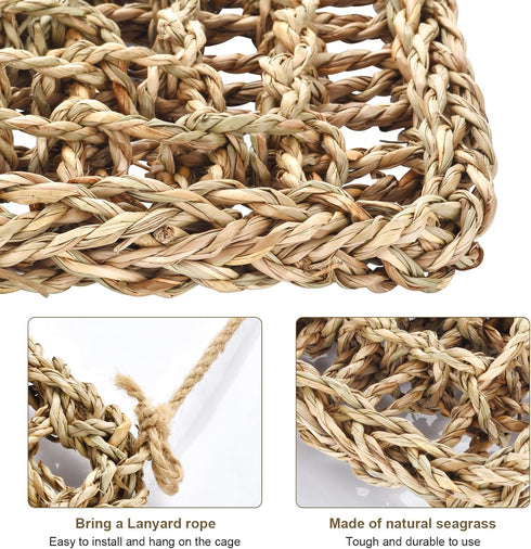 SMICEM 2Pcs 2 Sizes29.53x6.89 &7.48x7.48 Inches Natural Sea Grass Parrot Mat - Foraging Chew Wall Toy with Climbing