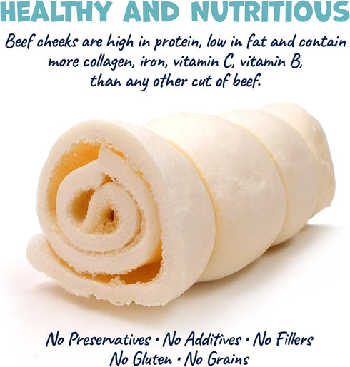 Pack 5 6 Inch 4 Pack Approved Beef Cheek Rolls for Dogs - Natural & Odor-Free Dog Treats - to Medium Beef Hide Dog
