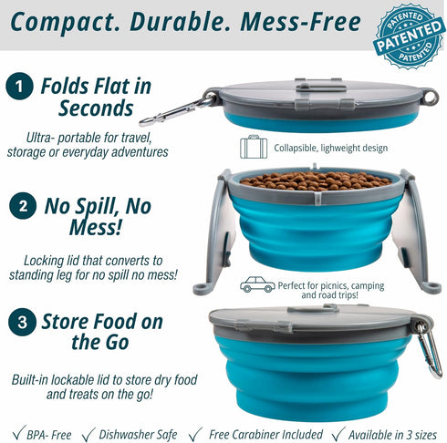 Loving Pets Bella Roma Collapsible Dog Bowls, Silicone Foldable Bowl, Puppy Essentials for Home & Travel, Blue, Small