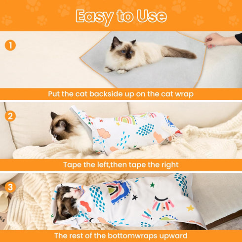 27.6'' Cat Grooming Wrap for Cutting Nails Self-Adhesive Soft Polyester Fabric Swaddle Wrap for Cats Anti-Scratch