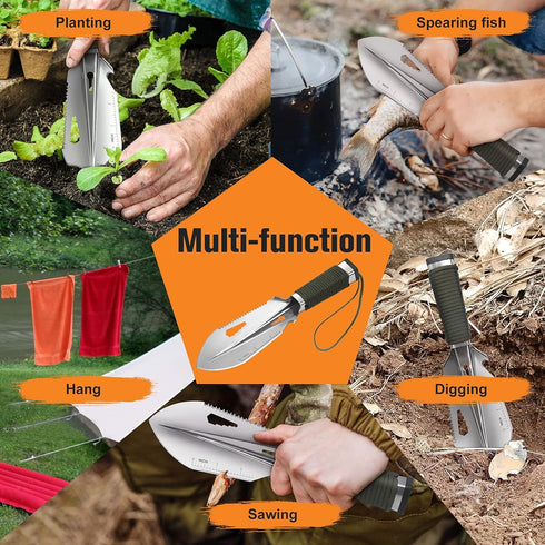 FLYEGO Backpacking Trowel - Camping Shovel, Ultralight Small Potty Multitool for Digging, Metal Detecting, Gardening